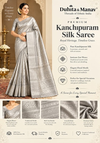 Premium Kanchipuram White Silk Saree