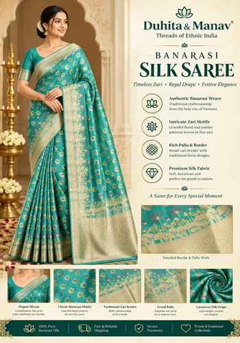 Sea Green Banarasi Silk Saree with Elegant Silver Zari Jaal