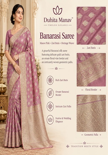 Banarasi Silk Saree Mauve Pink Zari Butis