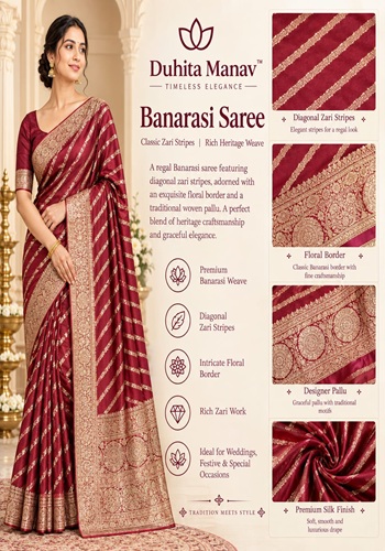Deep Maroon Banarasi Silk Saree