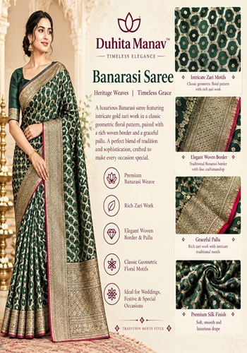 Bottle Green Banarasi Silk Saree