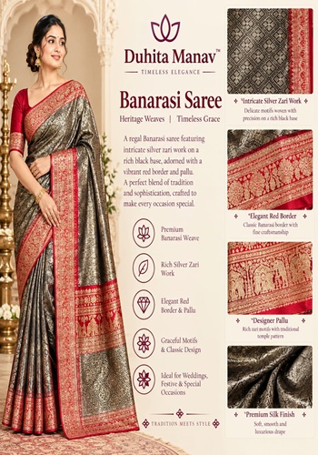 Charcoal Black Banarasi Silk Saree
