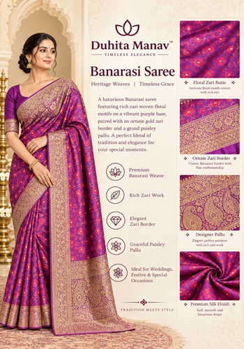 Royal Purple Banarasi Silk Saree with All-Over Gold Zari Floral Buttis