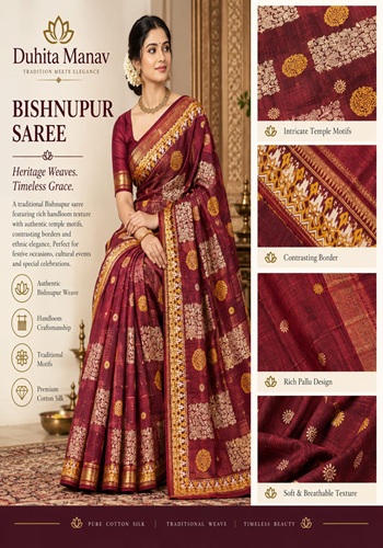 Bishnupur Cotton Silk Saree – Traditional Temple Motifs